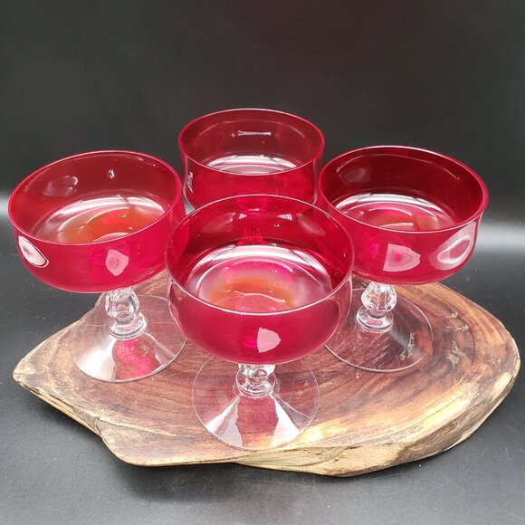 Fostoria Distinction Ruby Crystal Champagne Sherbet Glasses Set of 4 Vtg Elegant - Picture 2 of 8